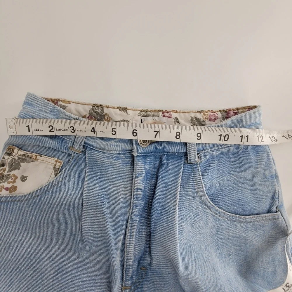bonjour vintage light denim fabric stitch on patches mom jeans size 7 / 8 - Picture 9 of 9